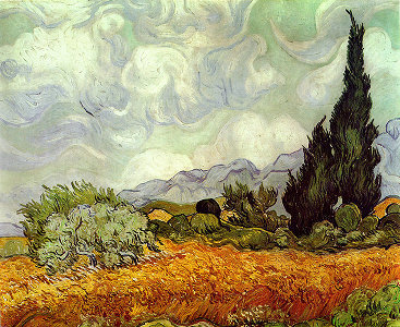 Búzaföld ciprusokkal. Van Gogh festménye.