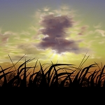 GIMP-pel festett felhős tájkép.