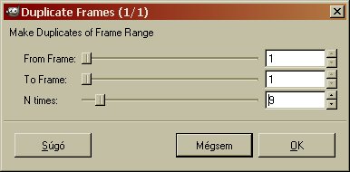 Duplicate frames, azaz képkockák sokszorozása funkció ablaka.
