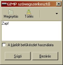 GIMP szövegszerkesztőjének ablaka.