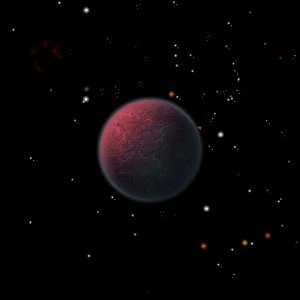 GIMP-pel rajzolt vörös bolygó csillagos háttér előtt.