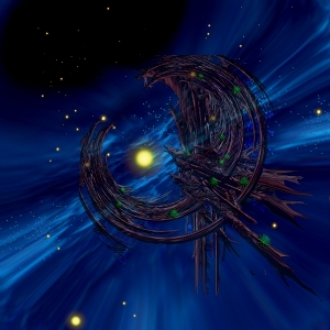 Science-fiction hatású rajz. Struktúra a csillagközi térben.