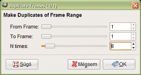 Duplicate Frames (képkocka soksorozásának) ablaka.