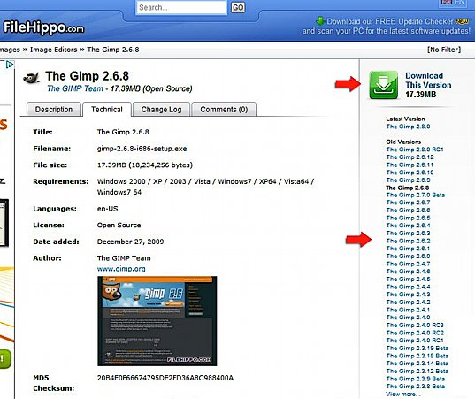 Régi GIMP verzió telepítők forrása.